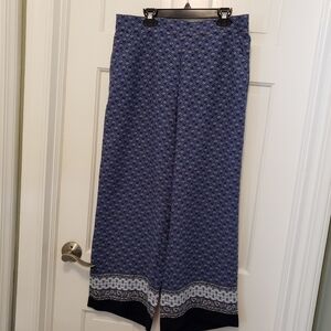 LOFT Blue Floral Print Wide Leg Pullon Crop Style Pants Size Medium, Fun, Comfy